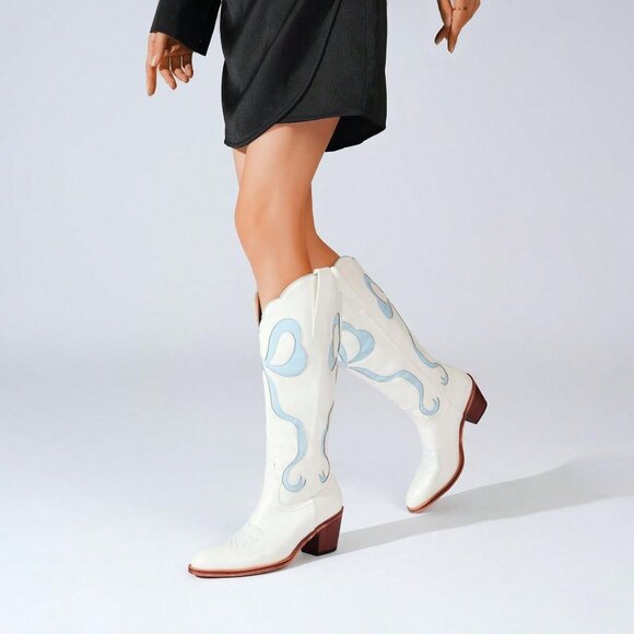 Blue Chic Women's Embroidered Cowboy Boots - Picture 3 of 5